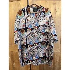 Vintage 1990’s Nicole Miller 100% Silk Novelty Print Shirt / Coffee Cigarette XL